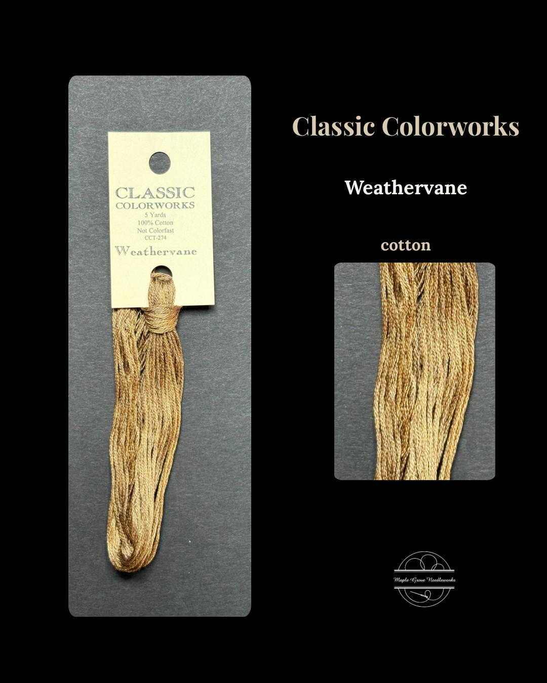 Classic Colorworks Weathervane cotton yarn on a gray card with close-up inset.