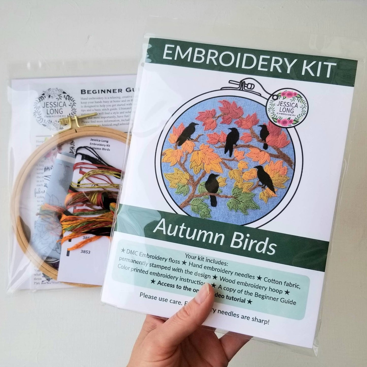 Autumn Birds Embroidery Kit: Grey - blue - Maple Grove Needleworks