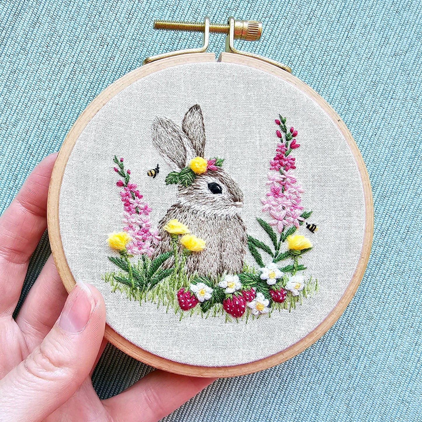 Berry Patch Bunny hand embroidery kit - Maple Grove Needleworks