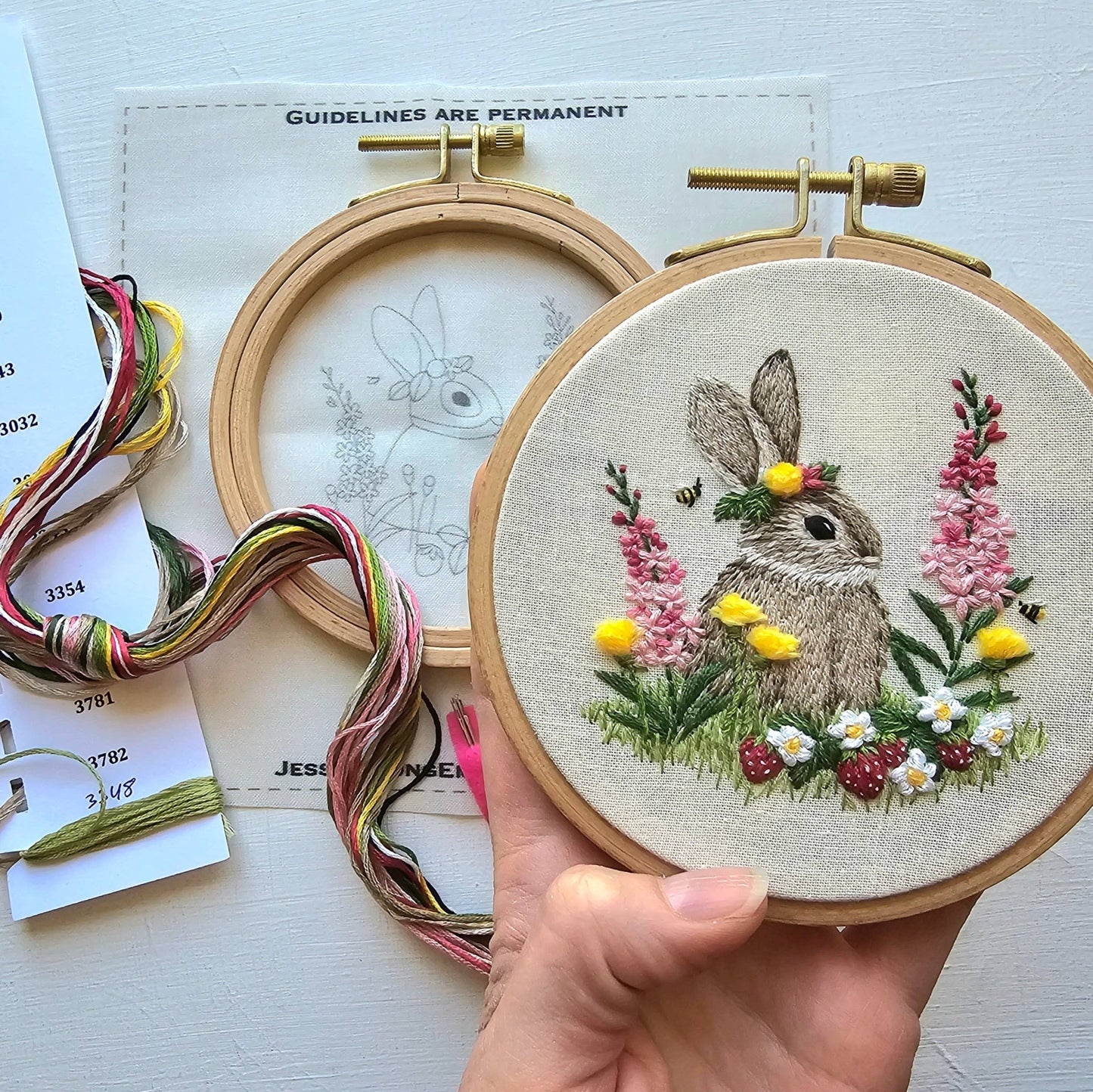 Berry Patch Bunny hand embroidery kit - Maple Grove Needleworks