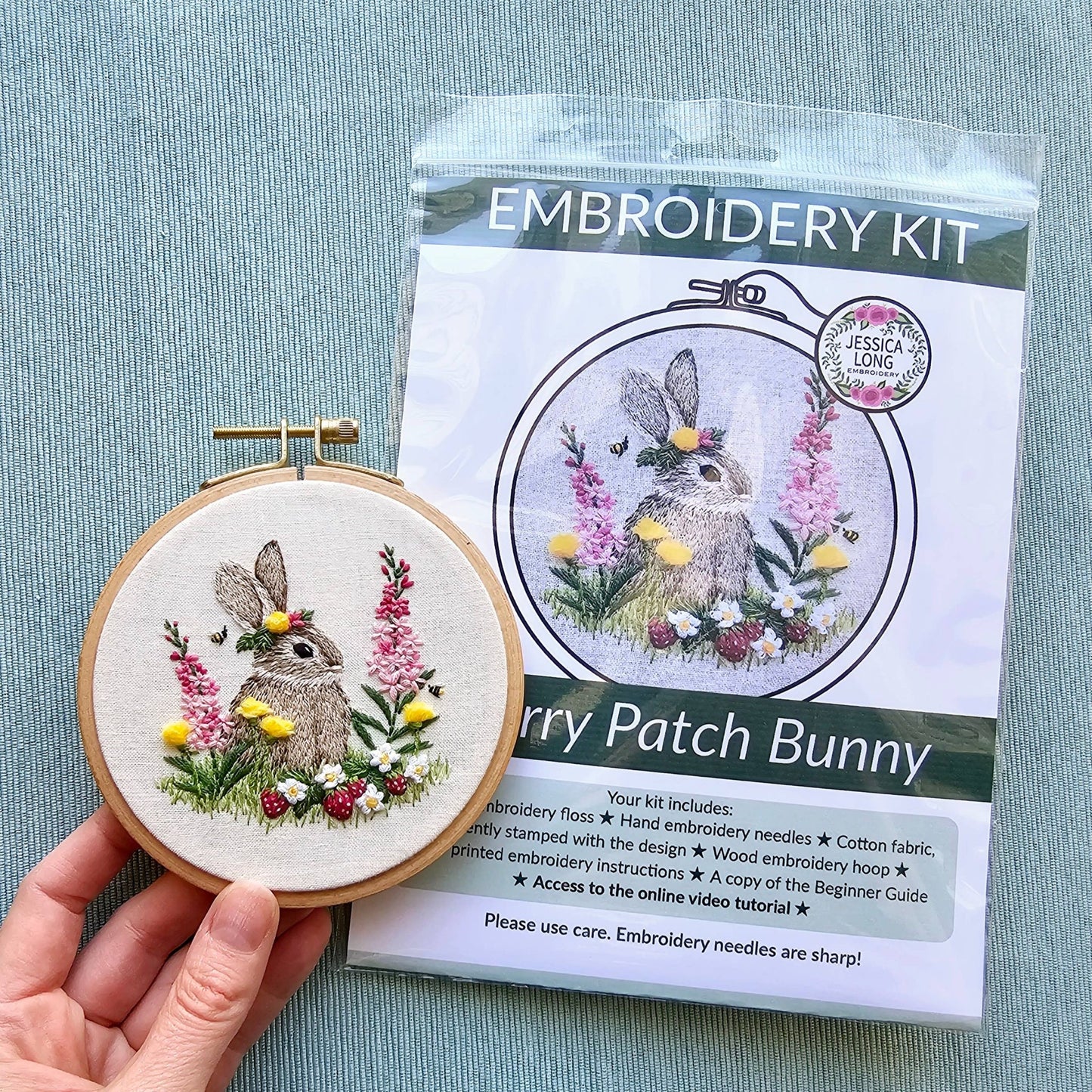 Berry Patch Bunny hand embroidery kit - Maple Grove Needleworks