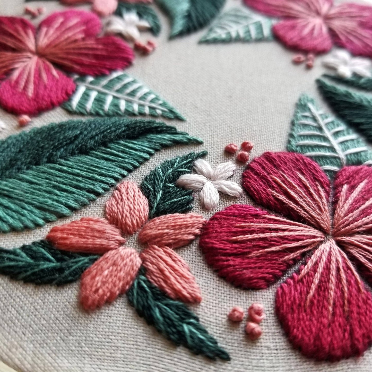 Floral Flourish Beginner Embroidery Kit: Muted green fabric - Maple Grove Needleworks