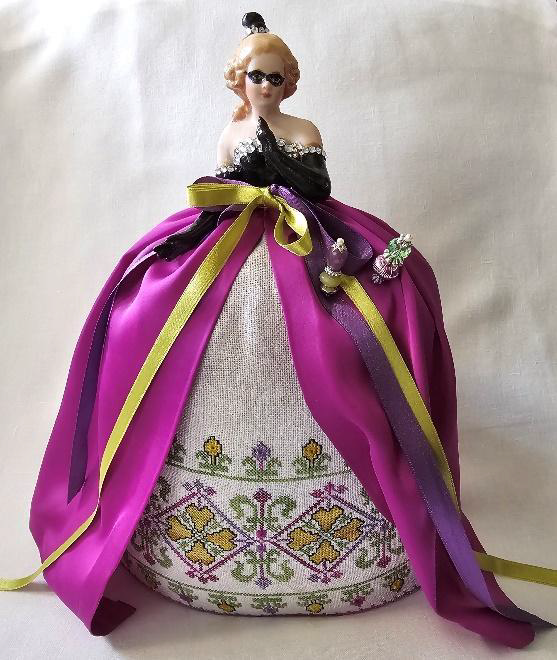 Louise Cross Stitch Pattern - A Mardi Gras Pincushion Doll