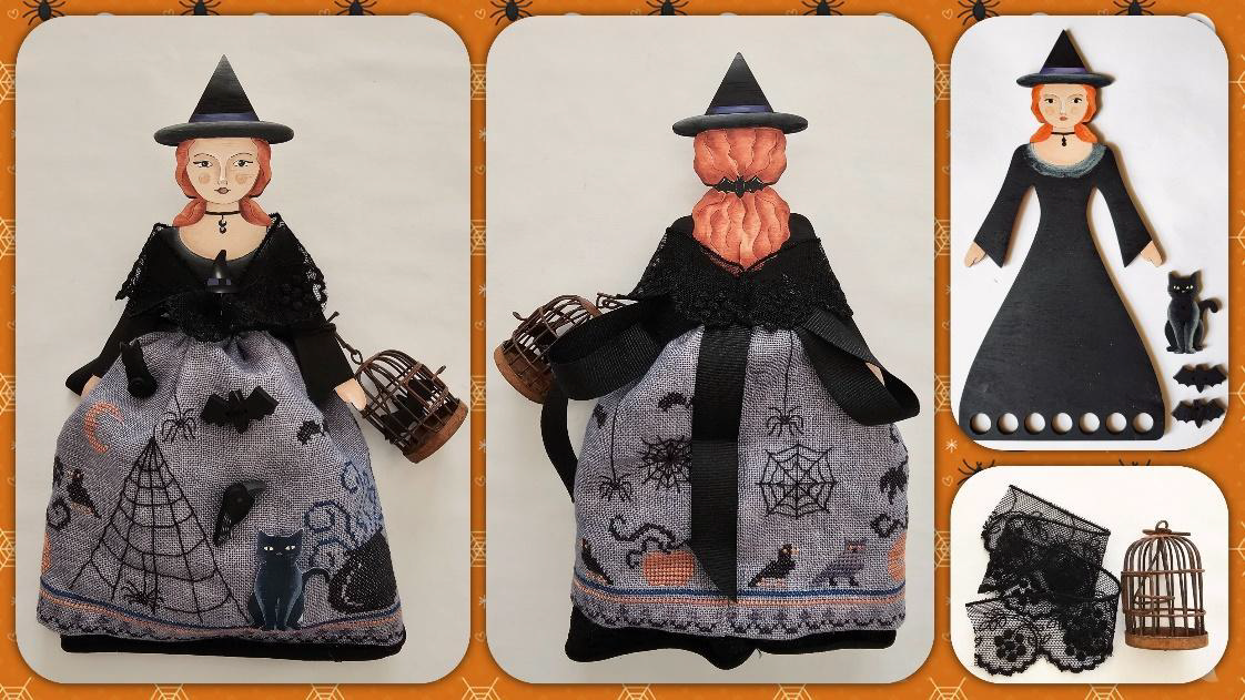 Ophelia, a Witch Pincushion Doll & Thread Keeper Cross Stitch Pattern