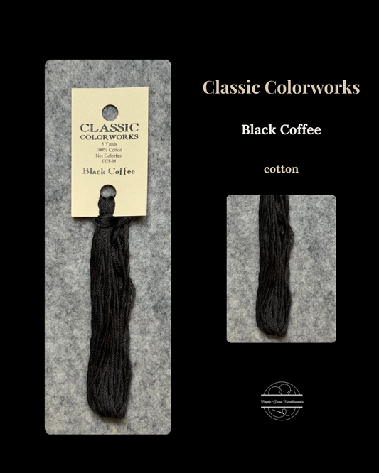 Black coffee cotton thread on a Classic Colorworks card with product image inset.