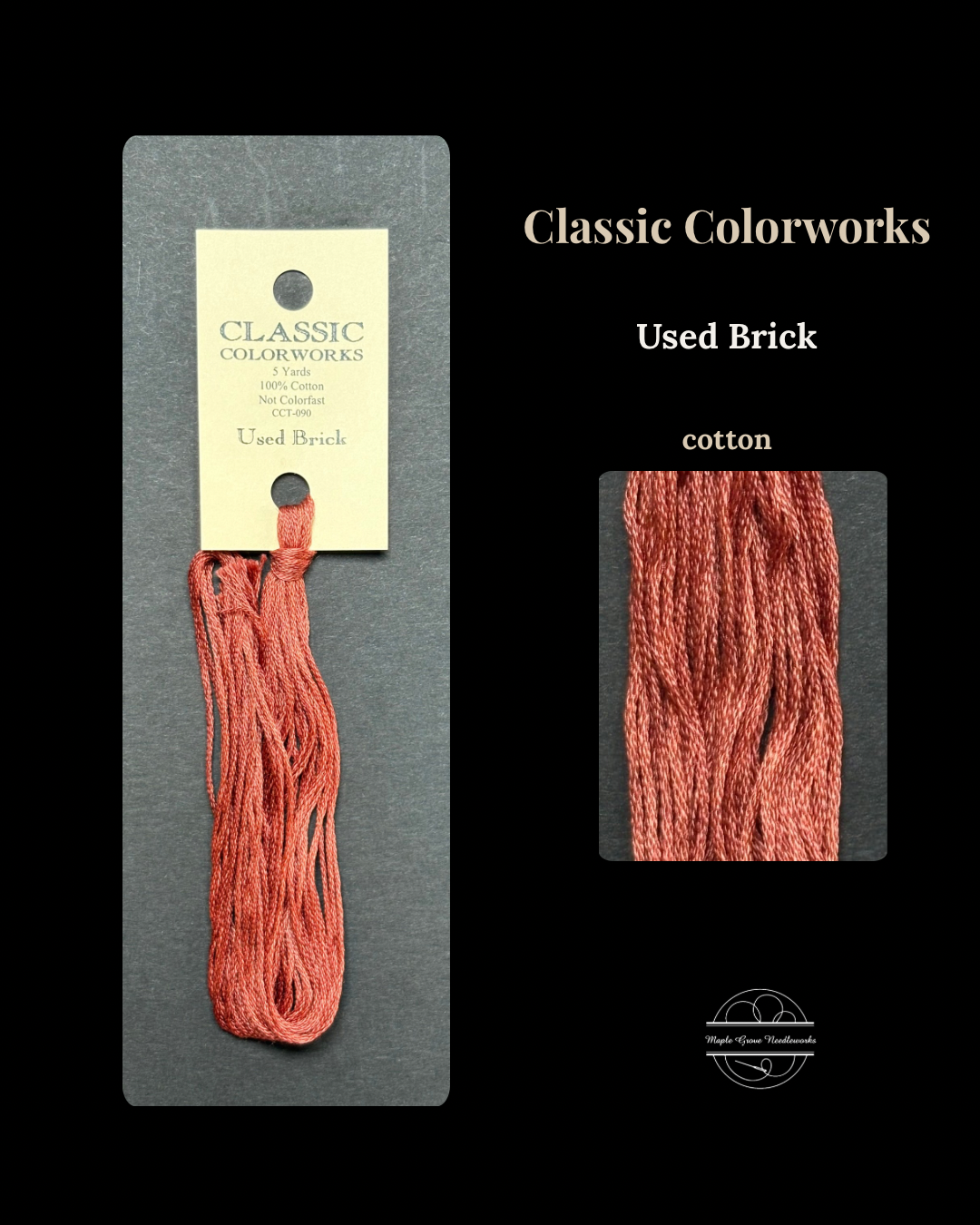 Red embroidery floss with a Classic Colorworks label on a black background