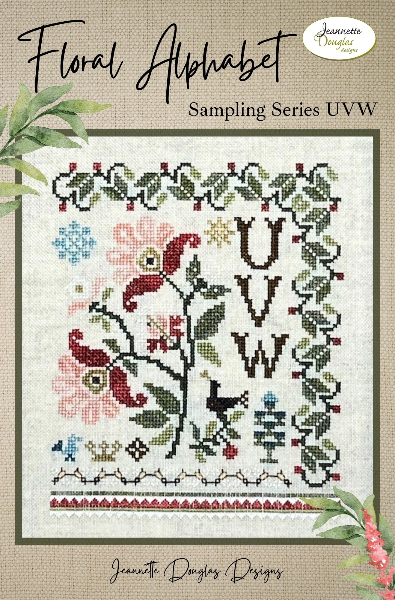 Floral Alphabet Sampling Series UVW Cross Stitch Patterns