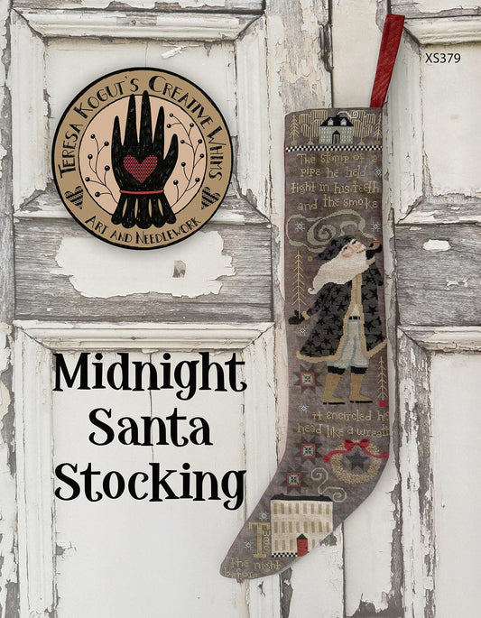 Decorative stocking with a design on a rustic wooden background, featuring the brand 'Jenks & Kocou's Creative Ladies'.