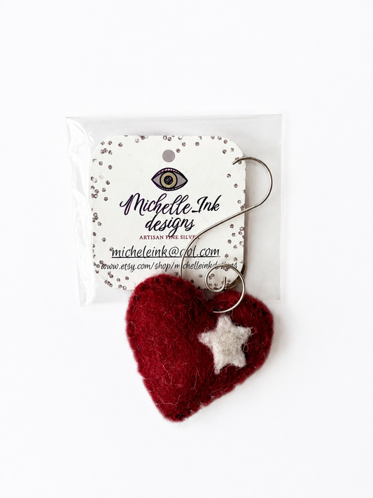 Heart-shaped pin cushion with star detail on a Michelle Ink Designs card