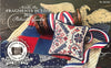 Product packaging for 'Fragments in Time 2026 Patriotic Quilts' with a spool of thread, quilt, and decorative pillow.