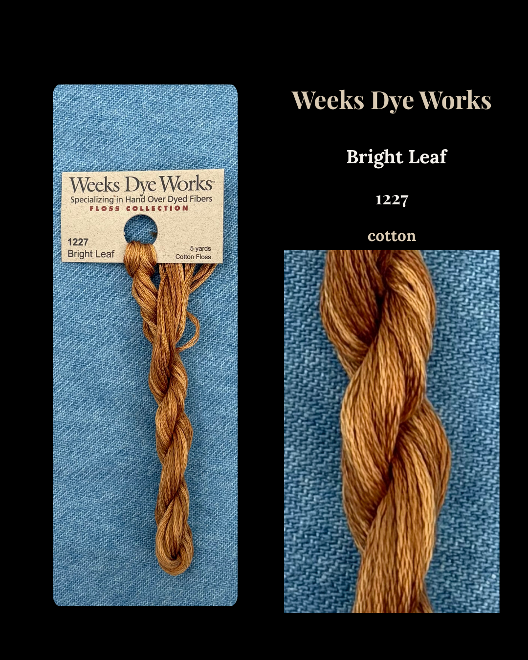 Weeks Dye Works yarn with a braided sample on a blue background