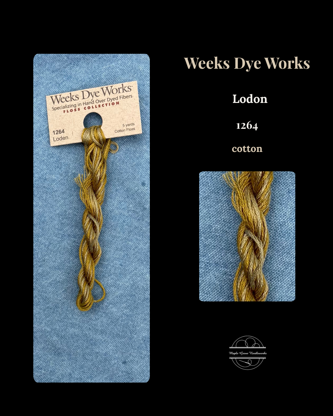 Weeks Dye Works Lodon cotton thread on a blue card with brand label.