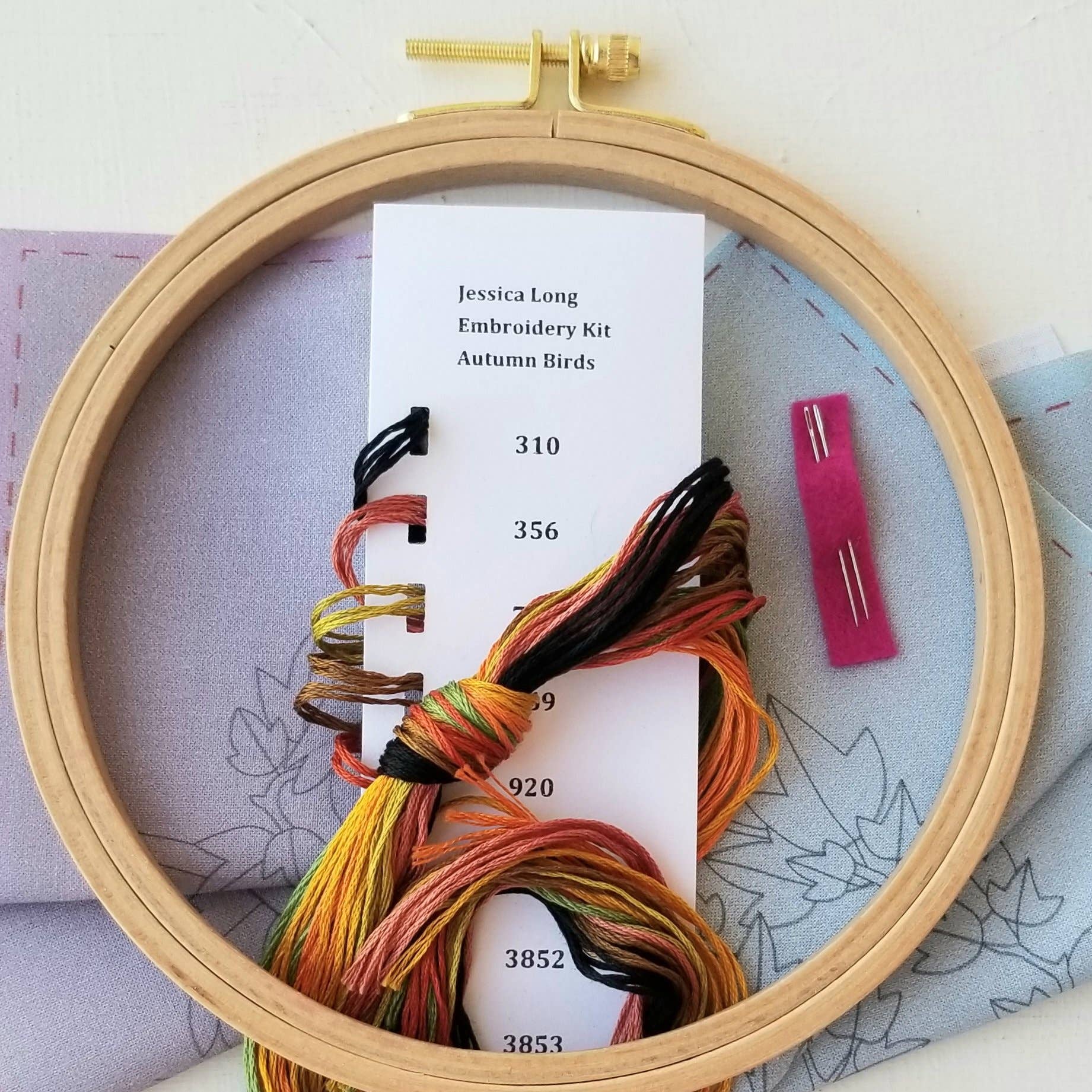 Autumn Birds Embroidery Kit: Grey - blue - Maple Grove Needleworks