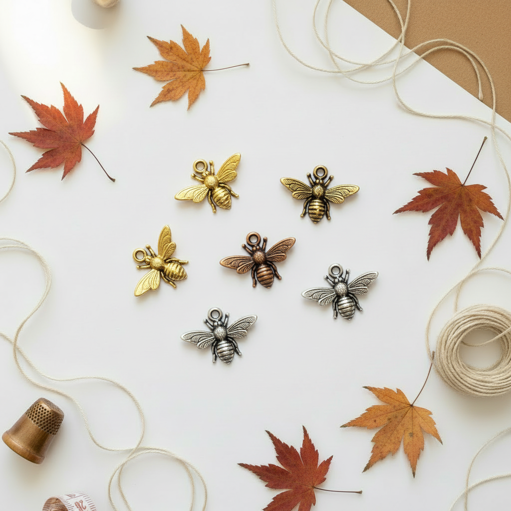 Bee charms on autumn background