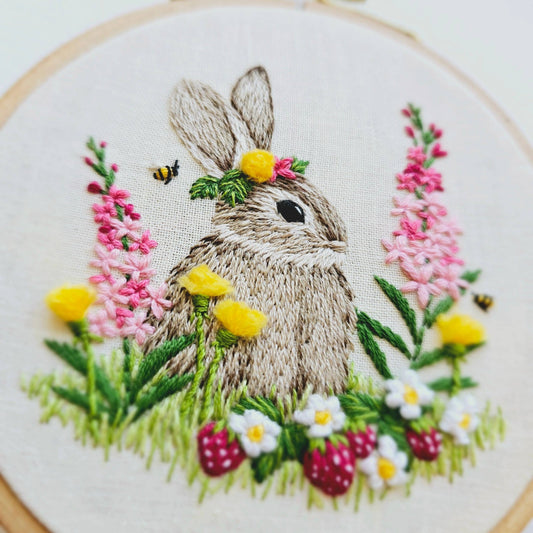 Berry Patch Bunny hand embroidery kit - Maple Grove Needleworks