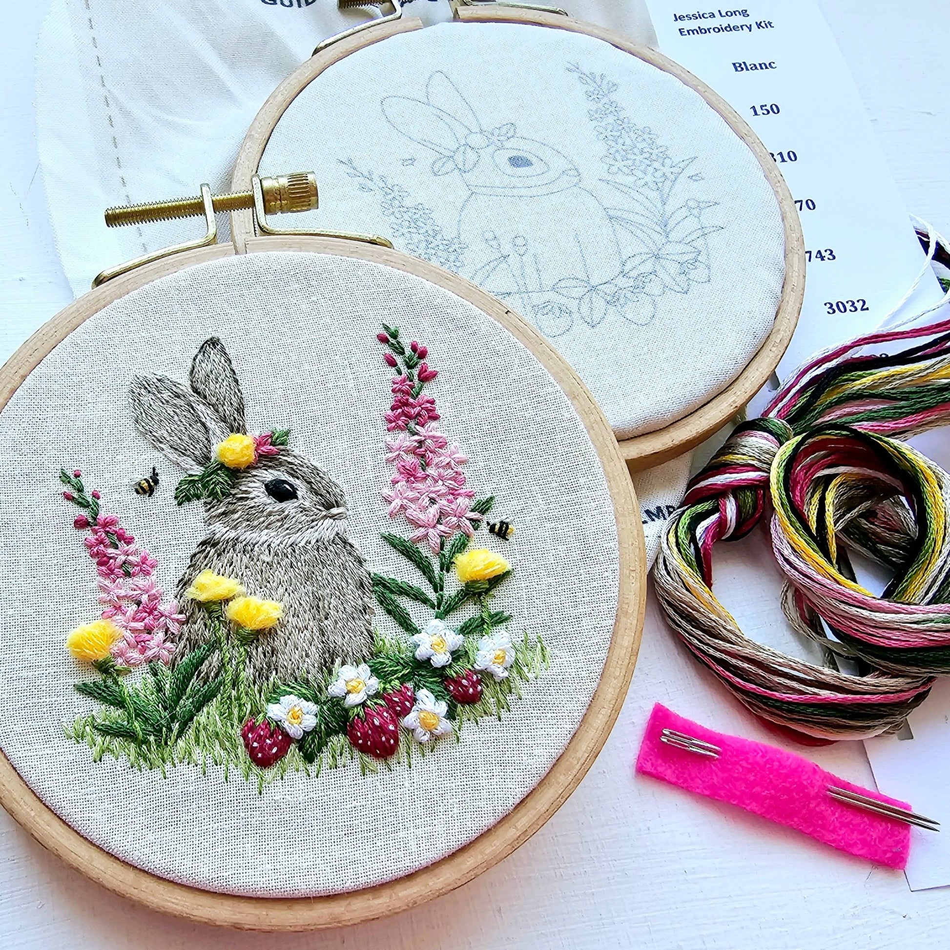 Berry Patch Bunny hand embroidery kit - Maple Grove Needleworks