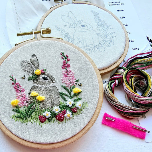 Berry Patch Bunny hand embroidery kit - Maple Grove Needleworks