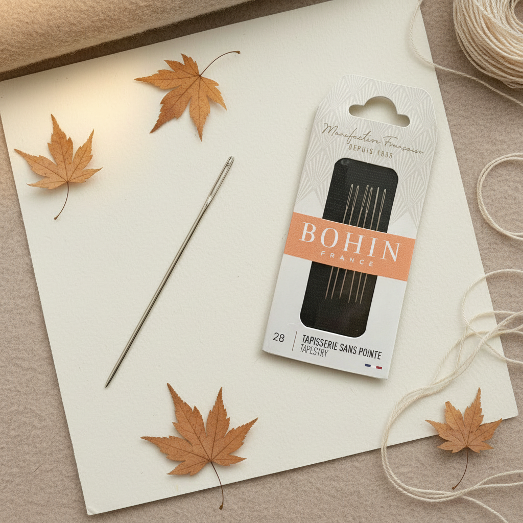 Bohin tapestry needle package with needle and autumn styling