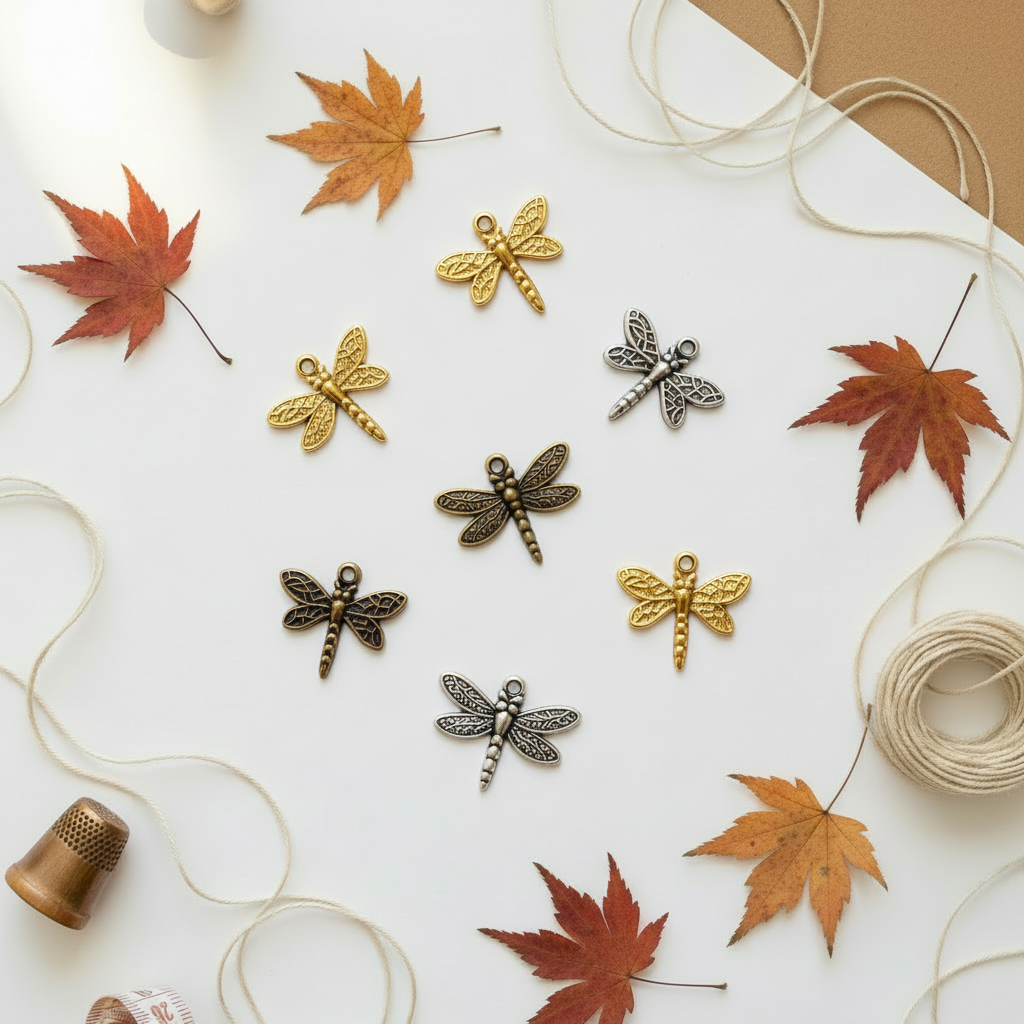 Dragonfly charms on autumn background