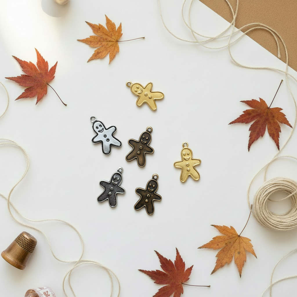 Gingerbread man charms on autumn background