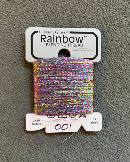 Glissen Gloss Rainbow Blending Thread Multi White R001 - Maple Grove Needleworks