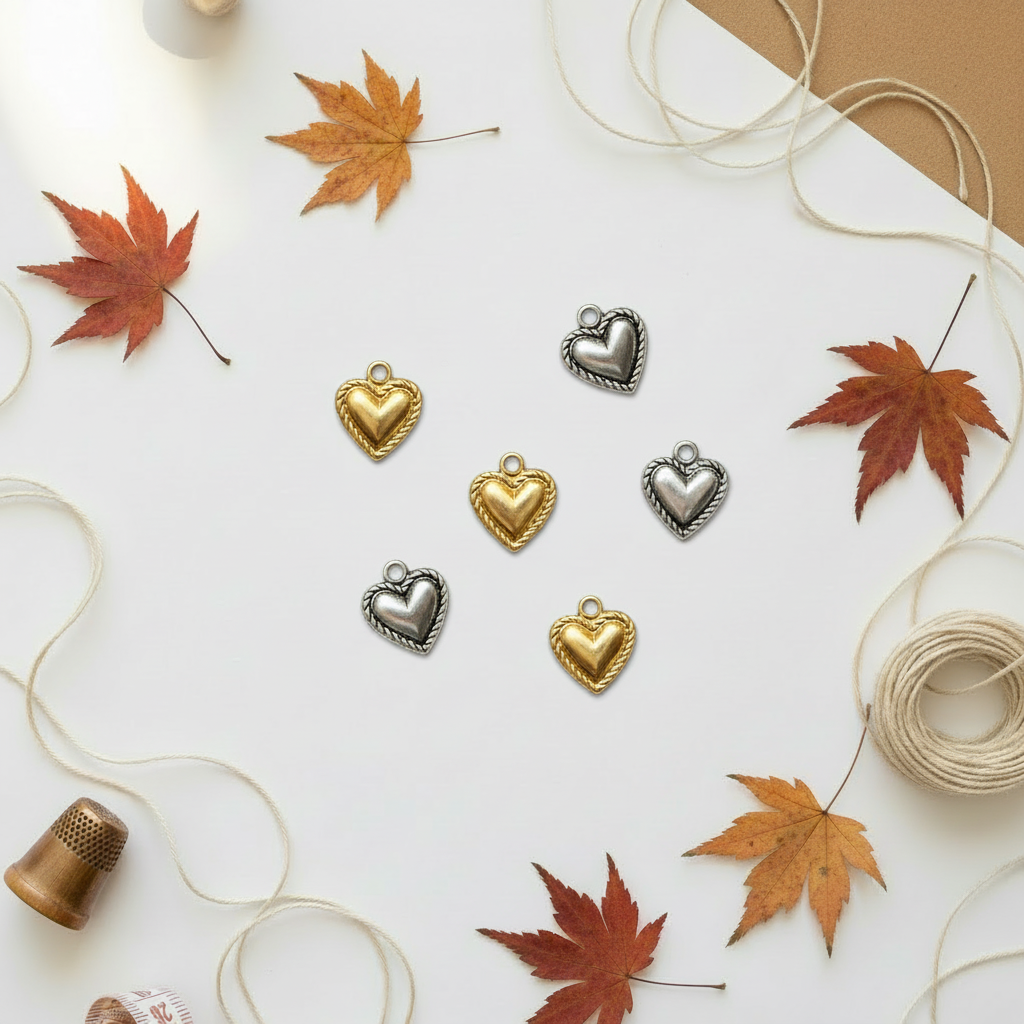 Heart charms on autumn background