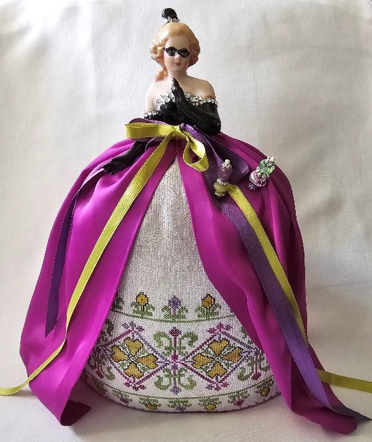 Louise Cross Stitch Pattern - A Mardi Gras Pincushion Doll
