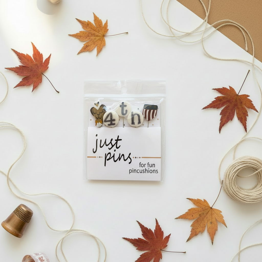 Just Pins patriotic pin set on autumn background