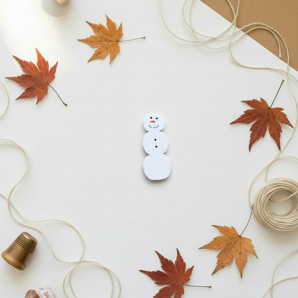 Large snowman button on autumn background