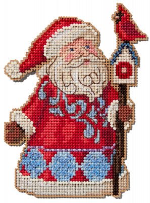 Santa & Cardinal Birdhouse by Jim Shore Mill Hill - Maple Grove Needleworks
