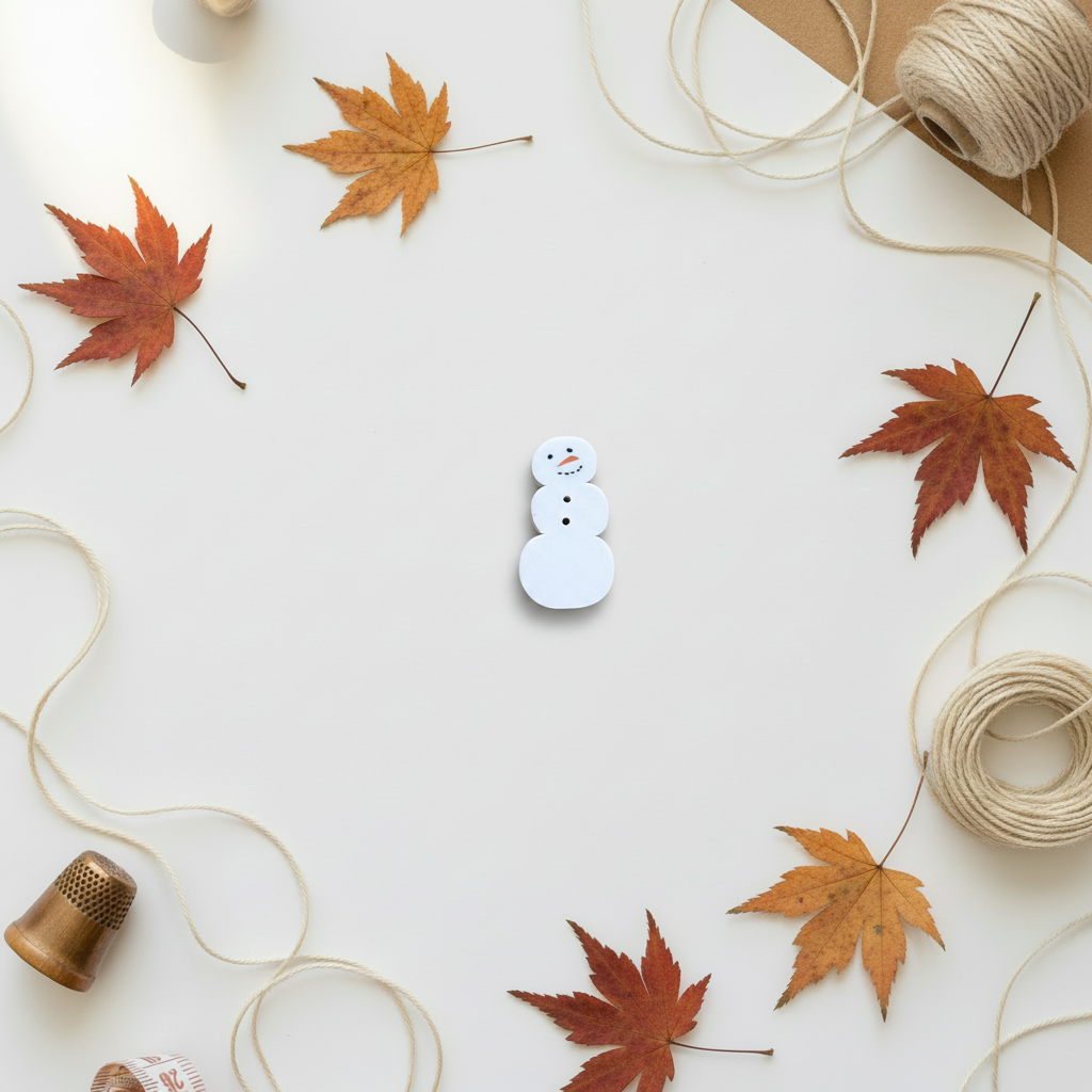 Snowman button on autumn background