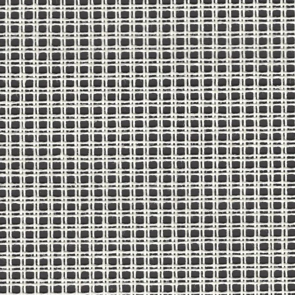 A close-up of a woven fabric or mesh pattern with a repeating grid of small dark gray squares outlined in white.