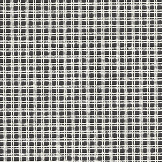 A close-up of a woven fabric or mesh pattern with a repeating grid of small dark gray squares outlined in white.